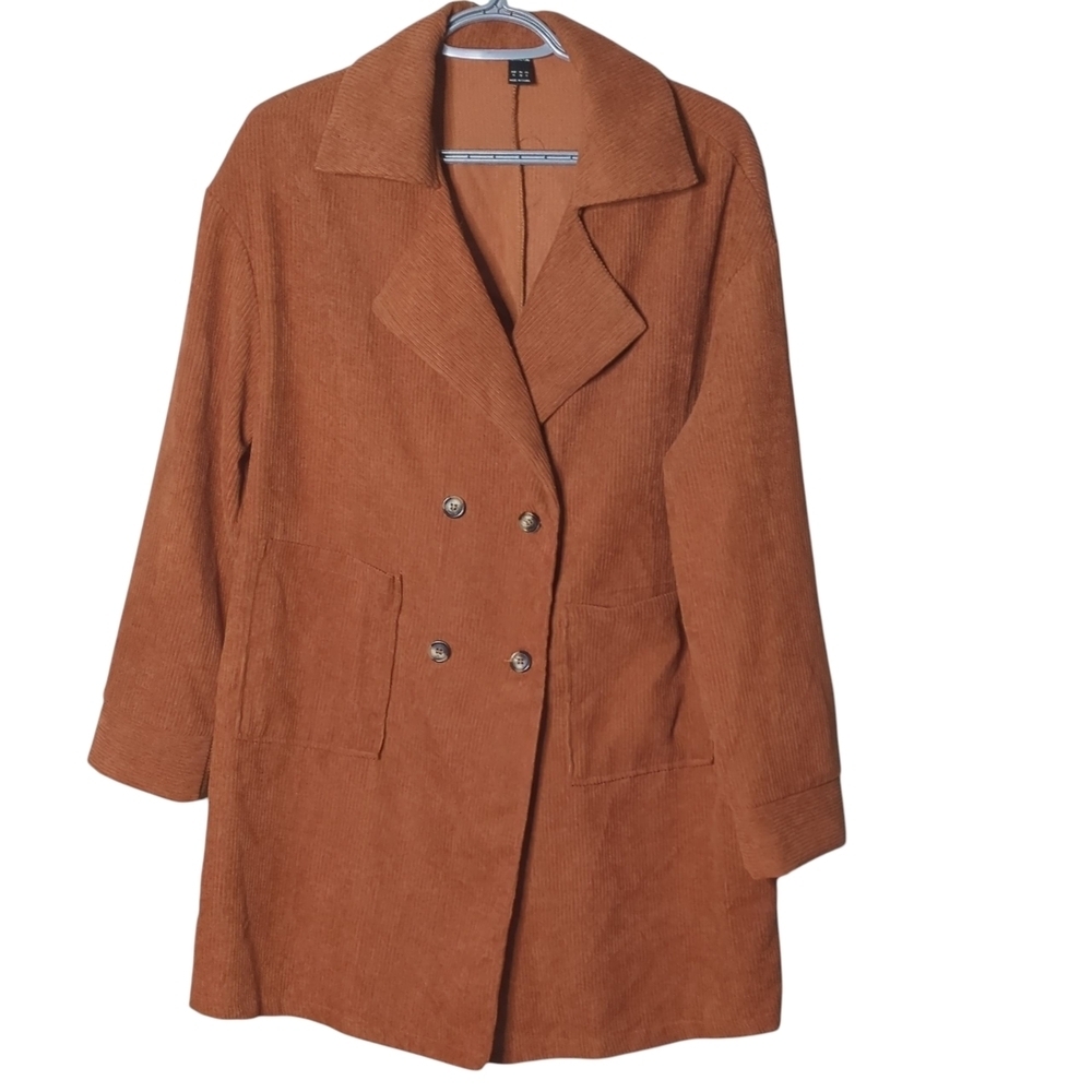 Shein Burnt Orange‎ Corduroy Double Breasted Lightweight Coat Size Medium